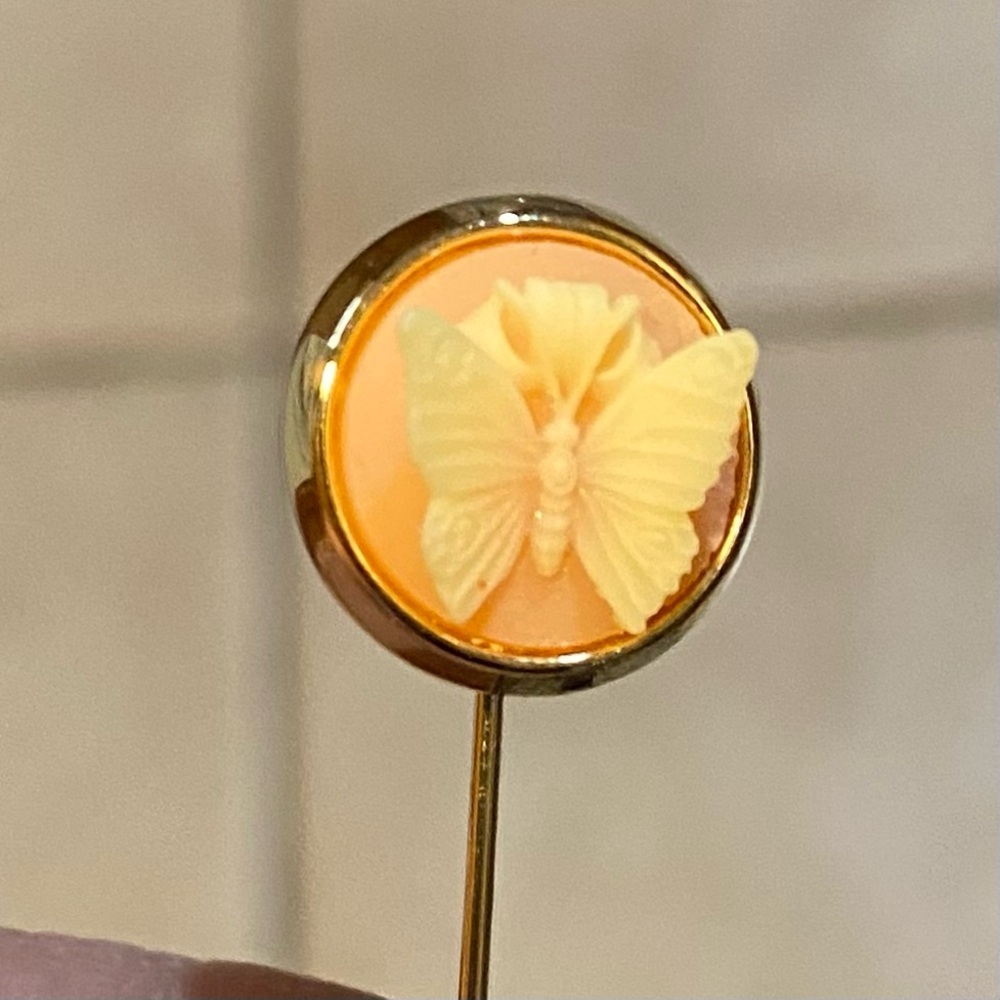 Trifari Vintage Art Nouveau Style Carved Butterfly Stickpin Hatpin